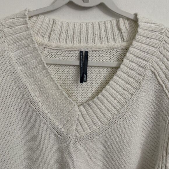 Anthropologie Sweater Womens Large Ivory Wool Blend V-neck Pullover Knit Preppy - Picture 3 of 9
